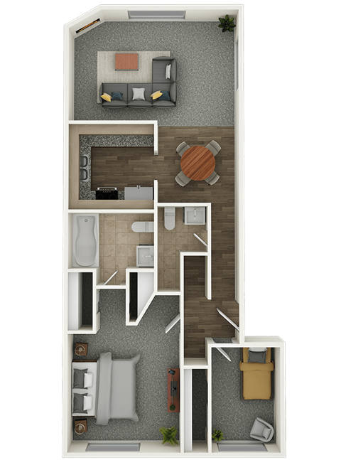 Floor plan for 2 beds, 2 baths, 880 sqft
